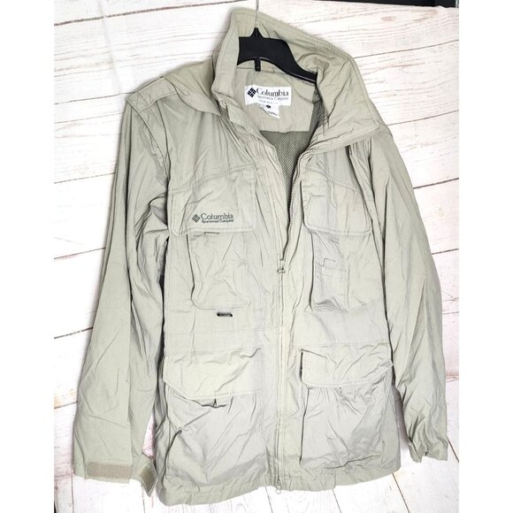 Columbia Sportswear Beige Safari Utility Jacket Multi-Pocket Pop-Out Hood - Picture 1 of 16